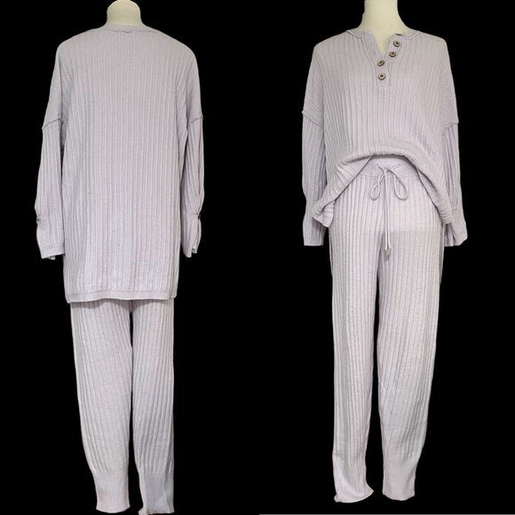 Free People Around The Clock‎ Tunic Pullover Sweater Ribbed Jogger Set In Lilac - Picture 5 of 12